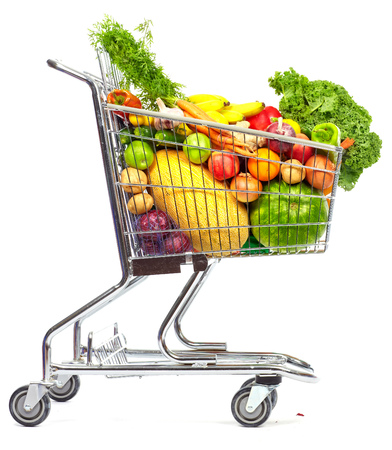 Carro De Compras Con La Fruta En Supermercado Imagen de archivo